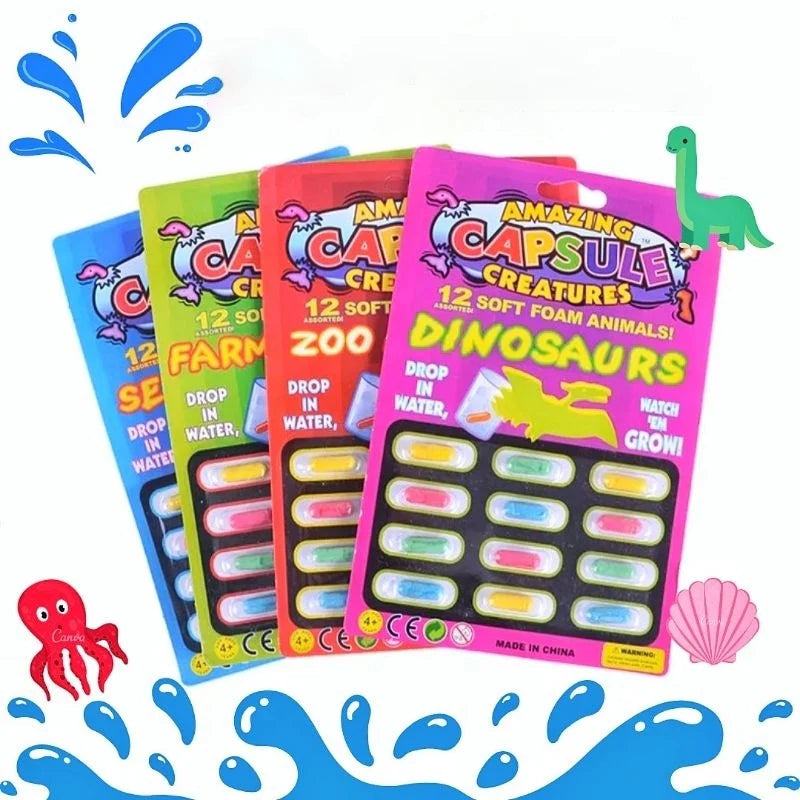 Creative Growing Magic Capsule Baby Cognition Toys Early Educational Kids Cartoon DIY Din osaur Sea Animal Puzzle Bath Toy Gifts (Pack of 4)