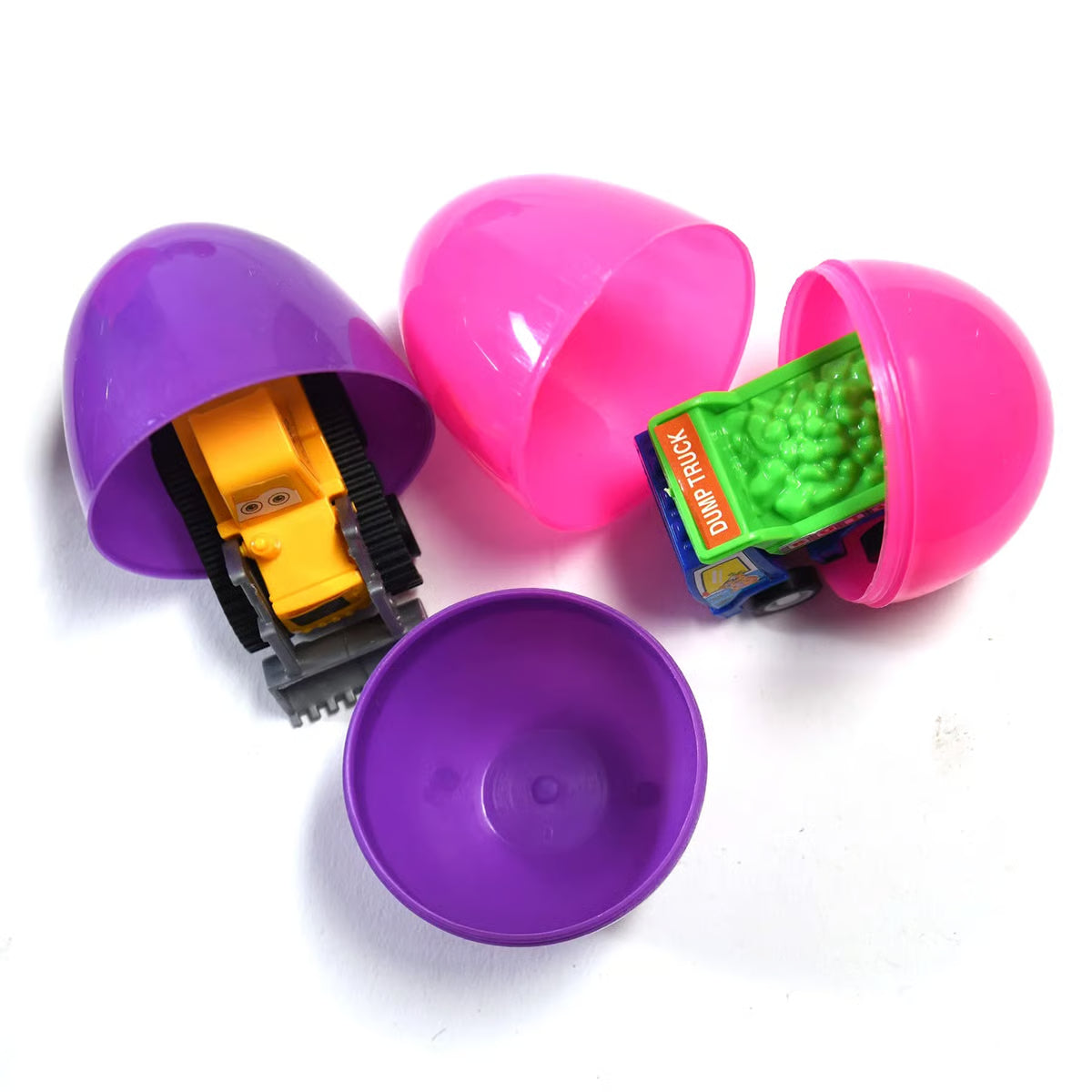 Easter Eggs Filled With Pull-Back Construction Vehicles, Cute Animals, Dinosaurs, Jewelry pieces and Bunnies