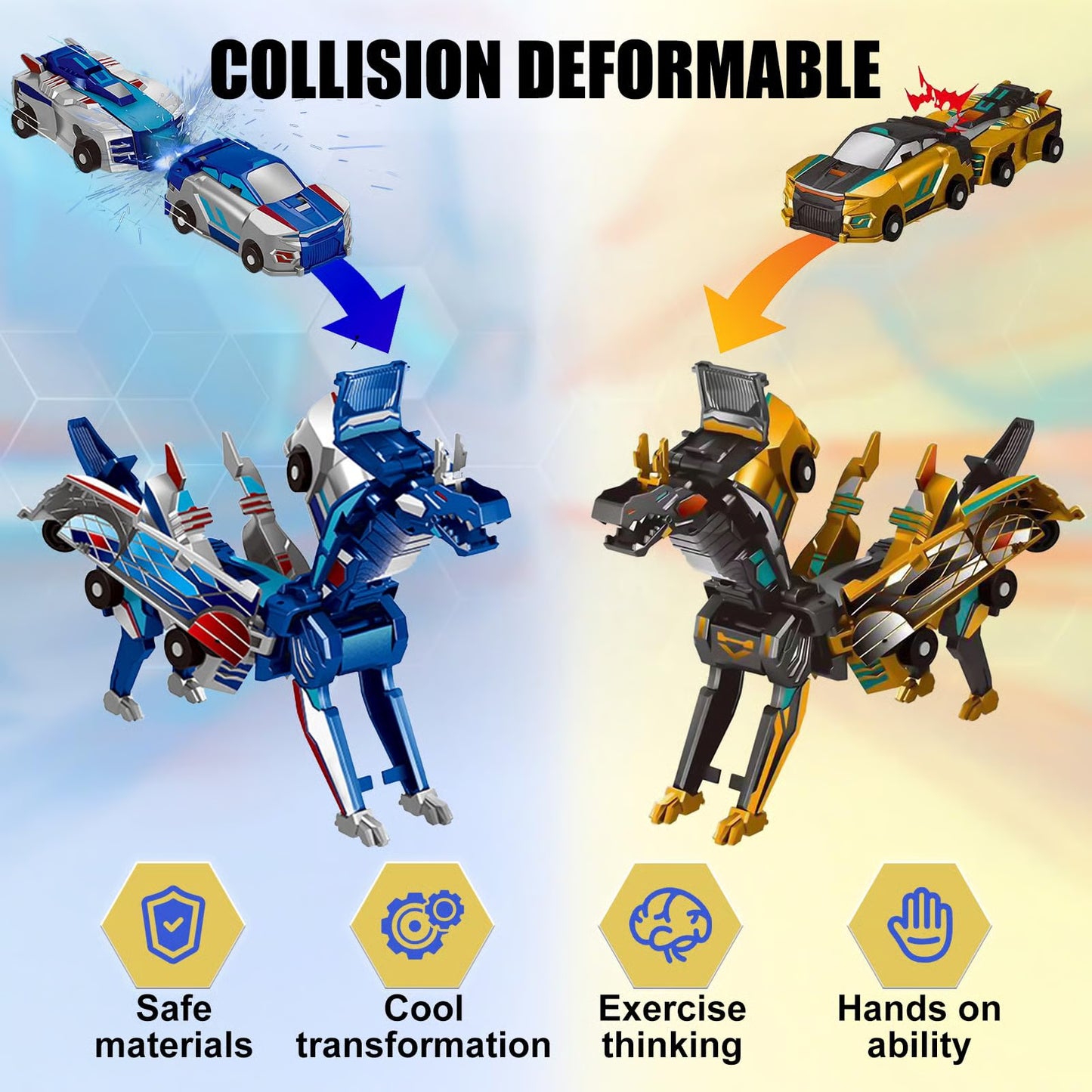 🎁Children's Special ✨ Collision Transforming Dinosaur Car Toy